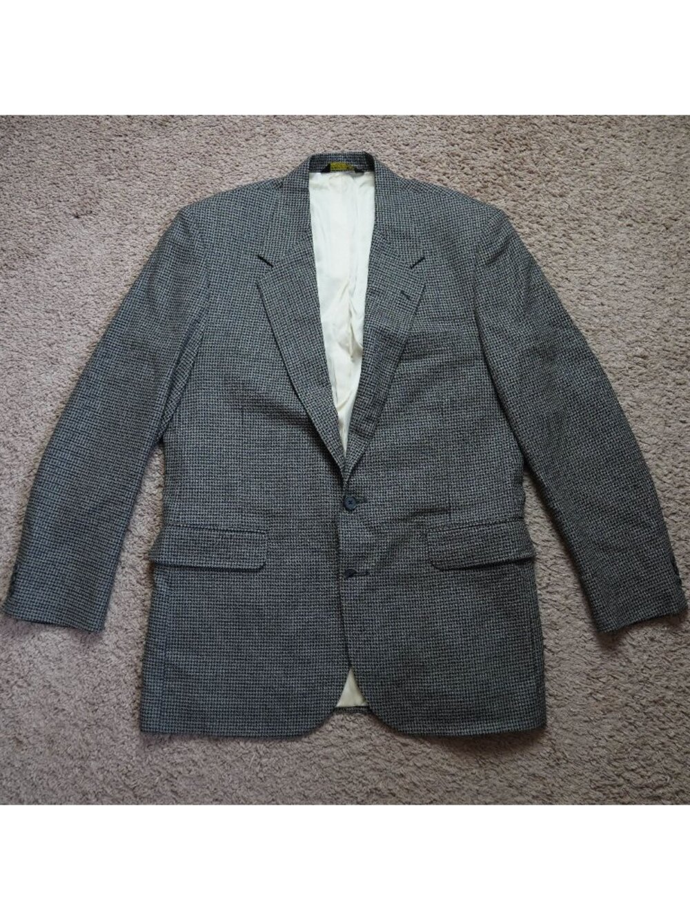 Vintage Botany 500 Wool Blazer Sport Coat Mens 44R Gray Houndstooth USA READ